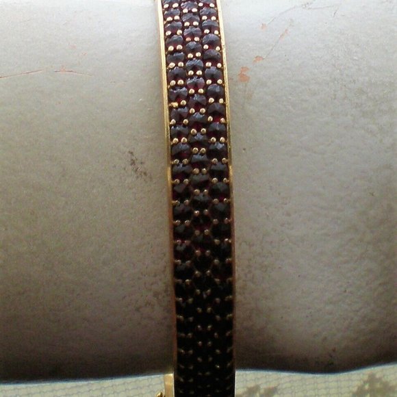 Vintage Sterling Silver 900 Czech Rose Cut Bohemian Garnet Bangle Bracelet